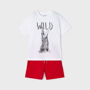 Трикотажен комплект wild с къси панталонки за момче Майорал в червено