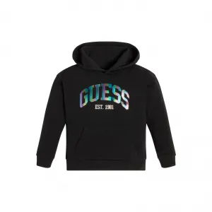 Черен суичър с качулка и цветен надпис Guess за момиче
