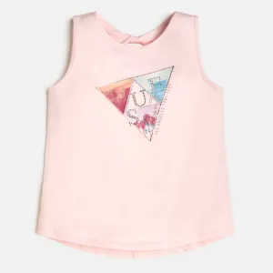 Потник в розово за момиче с цветно лого и кристали Guess