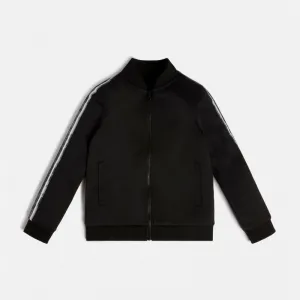 Едноцветен суичър с контрастни ивици за момче в черно Guess