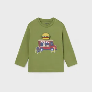 Тениска с дълъг ръкав play foodtruck за бебе момче в зелено Майорал