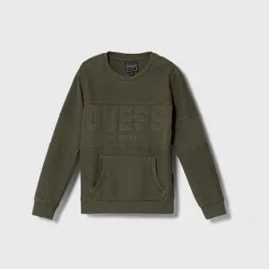 Блуза с дълъг ръкав за момче в зелено с джобове Guess