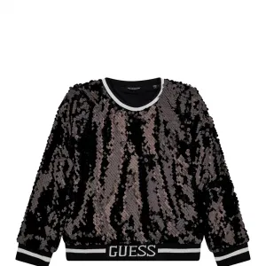 Блуза с дълъг ръкав покрита с пайети в черно Guess