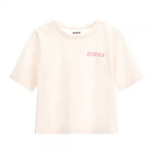 Къса тениска за момиче в бежово с контрастно лого Guess