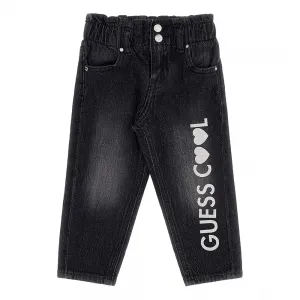 Черни свободни дънки за момиче с глитери Guess