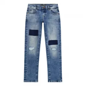Дънков панталон за момче slim fit с кръпки Guess
