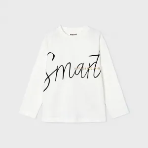 Тениска дълъг ръкав за мини момче smart в цвят сметана Майорал