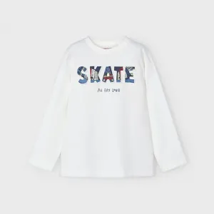 Тениска дълъг ръкав релефни мотиви Skate за мини момче в цвят сметана Mayoral