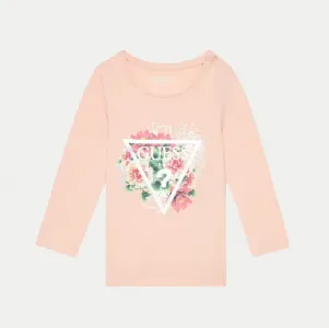Бледо розова блуза с цветя и детайли в сребристо за бебе момиче Guess
