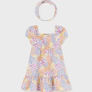 Многоцветна рокля цветя с диадема за бебе момиче Mayoral 