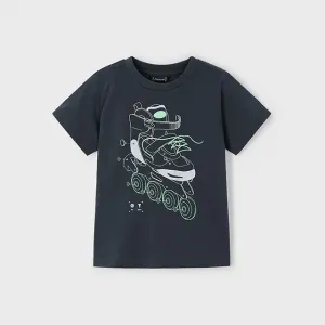 Тениска къс ръкав glow in the dark ролери в графитен цвят за мини момче Майорал