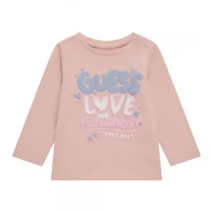 Розова блуза за бебе момиче с релефни цветни букви Guess