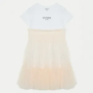Нежна комбинирана рокля за момиче с тюл в прасковено Guess