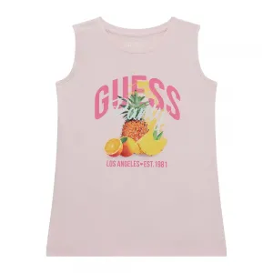 Бледо розов потник за момиче с плодове и розов надпис Guess