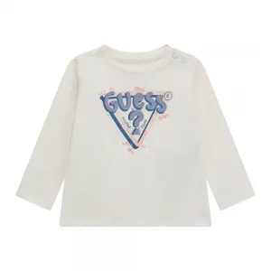 Блуза с дълъг ръкав за мини момиче в бял цвят с надпис Guess
