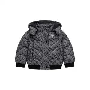 Спортно зимно яке за мини момиче в черен цвят покрито с лога Guess