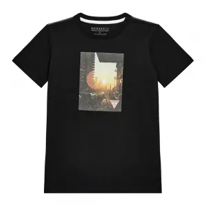 Тениска в черно за момче със снимка и лого Guess
