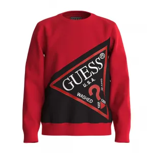 Спортна блуза за мини момче в червен цвят с голямо контрастно лого Guess