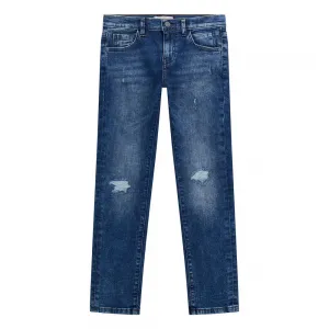 Деним панталон Slim Fit за момче с кръпки в тъмно син деним Guess