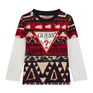 Многоцветна блуза с бели ръкави за мини момче Guess