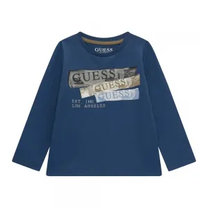 Блуза за мини момче в кобалтово синьо с контрастни надписи Guess