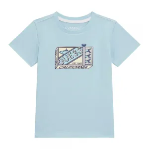 Тениска в бледо син цвят за мини момче Guess с надписи