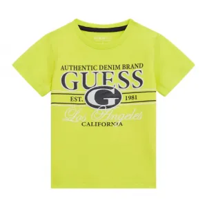 Електрикова тениска за мини момче с бродиран двуцветен надпис Guess