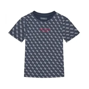 Тениска с къс ръкав за момче в тъмно син цвят с бели лога Guess