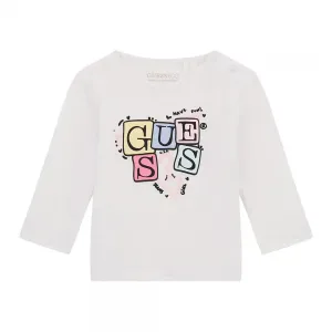 Бяла блуза за бебе момиче с гумирани цветни букви Guess