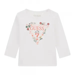 Бяла блуза за бебе момиче с цветя и животни Guess