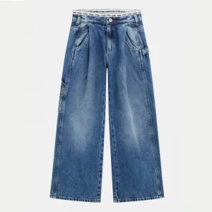 Широк деним панталон за момиче с детайли и ластик на талията Guess