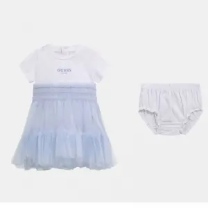 Нежна рокля за бебе момиче в бял цвят и небесно син тюл Guess