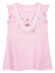 Розова свободна рокля за мини момиче с детайли и къдрички Guess