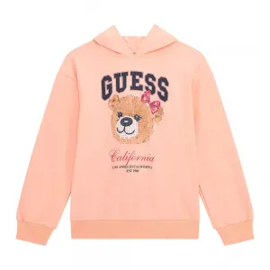 Суичър за момиче в цвят праскова с мече Guess