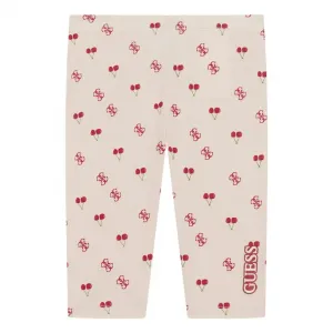 Бледо бежов клин за мини момиче с червени череши и лога Guess
