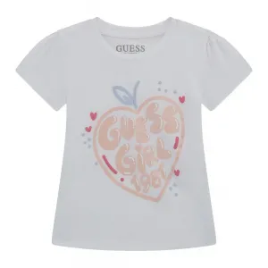 Бяла тениска с розов надпис Guess Girl за мини момиче