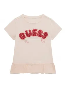 Бледо розова тениска с воали и релефен надпис Guess в червено за мини момиче Guess