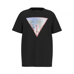 Черна тениска с рефлектиращо лого с палми за момче Guess