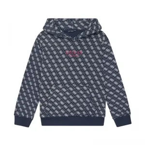 Тъмно син суичър за момче без цип покрита с контрастни лога Guess
