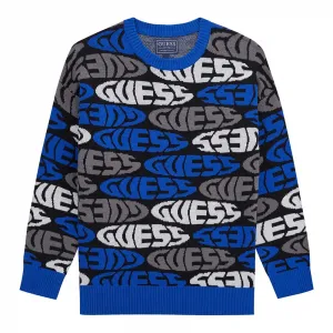 Пуловер в ярки цветове за момче с надписи Guess