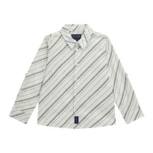 Бяла риза с дълъг ръкав с райета и надписи за мини момче Guess