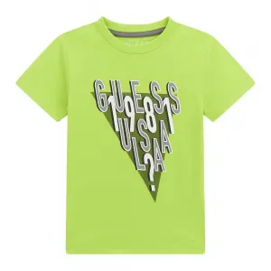 Електрикава тениска за мини момче с контрастни надписи Guess