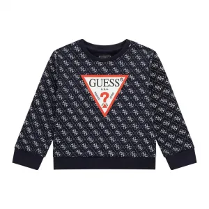 Тъмно синя спортна блуза за мини момче с контрасни лога и червено лого Guess