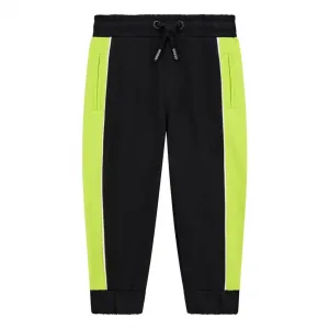 Черен спортен панталон с електрикаво зелени ленти за мини момче Guess