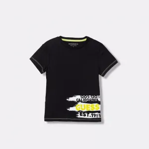 Черна тениска за мини момче Guess