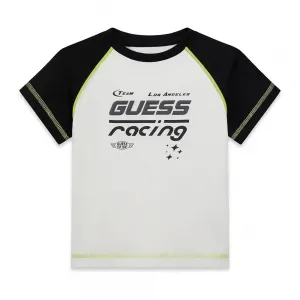 Бяла тениска с черни ръкави за мини момче Guess Racing