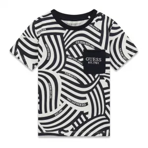 Тъмно синьо- бяла тениска за мини момче Guess с джоб