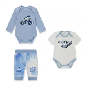 Две бодита в светло синьо и бяло за новородено момче със син панталон Guess