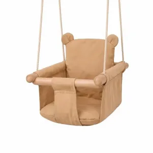 Детска дървена люлка Мече GINGER HOME - мека памучна седалка, до 30 кг, 28х28х196 см