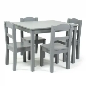 Детска дървена маса с 4 столчета GINGER HOME - за игра и учене, сив комплект, 66х56х48 см